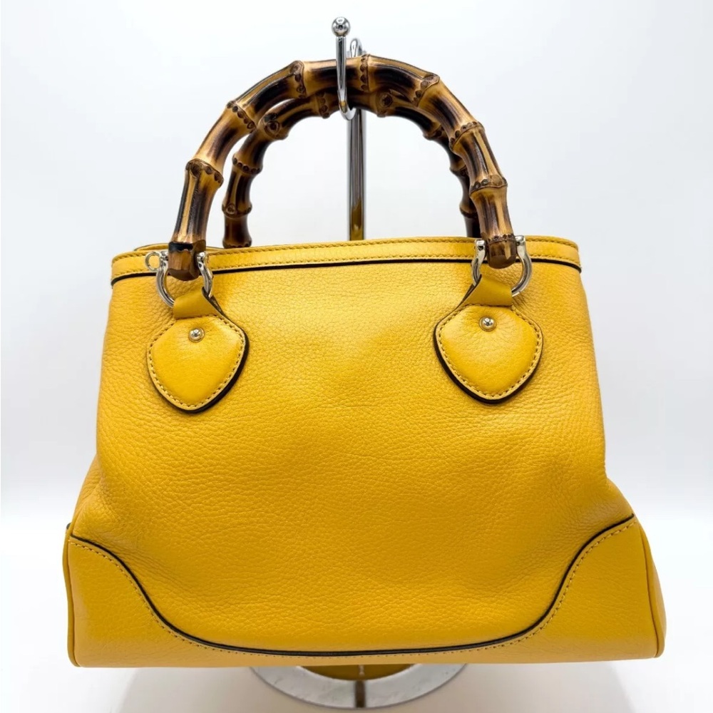 Gucci Marigold Yellow Pebbled Leather Bamboo Top Handle Crossbody